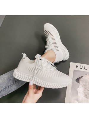 Women Breathable Mesh Lace  Up Running Shoes Casual Solid Color Sneakers